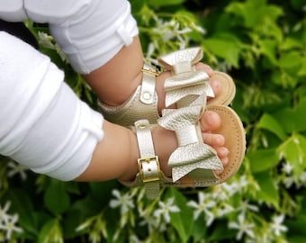 Bow Sandal in Platinum | Baby Sandals | Moccs Sandals | Sandals for babies | Handmade Sandals | Sandals for girls | Sandals for boys