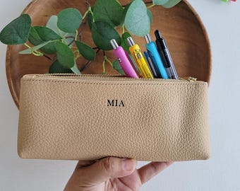 Genuine Leather Pencil Pouch | Metallic Leather Pouch | Pencil Pouch Leather Wallet| Small leather Bag| Credit Card holder| Cosmetic Bag