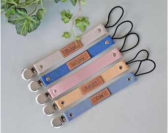 Personalized Italian Leather Pacifier Clip | Baby Shower Gift