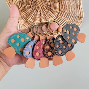 Leather mushroom keychain| Mushroom Keychain | Mushroom Bag Charm Personalized Leather Keychain | |Leather Keychain |Handmade Leather Crafts
