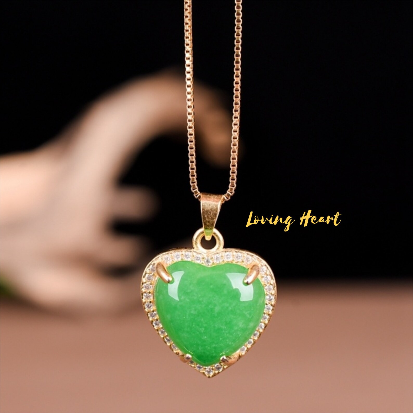 18K Gold Plated Jade Heart Pendant Necklace Gold Swarovski Etsy Singapore