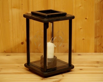 Decorative lamp, lantern, lantern, wood, black, hand engraved with Celtic cross