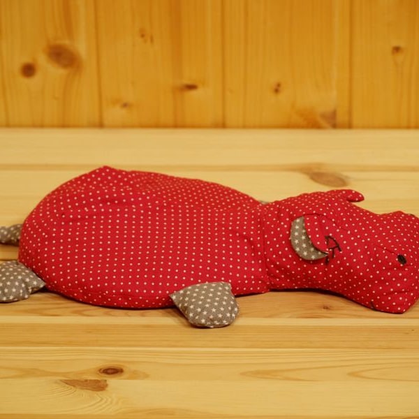 Cherry pit pillow hippopotamus, seed pillow, heat pillow, pink/grey