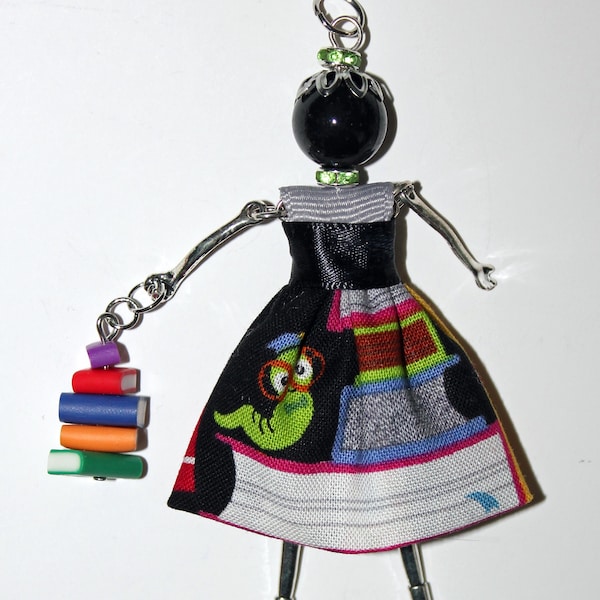 French Doll Pendant Necklace - Books - Library - Bookstore - Book Worm - Reading - U Go Girl Necklace - Sage