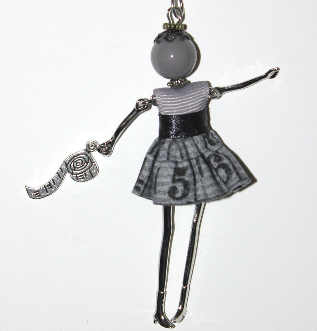 French Doll Pendant Necklace Tape Measure Numbers Men's Store Suits