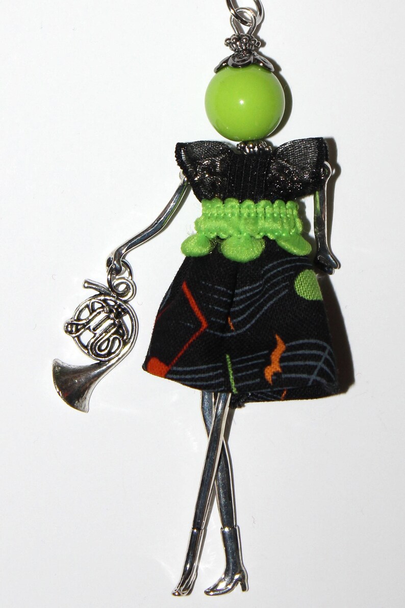 French Doll Pendant Necklace Musician French Horn Music Notes Orchestra