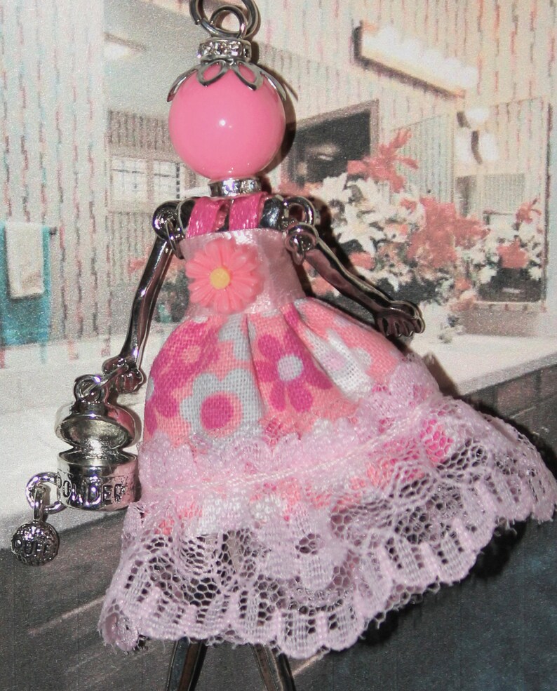 French Doll Pendant Necklace Powder Puff Compact Makeup Film Makeup