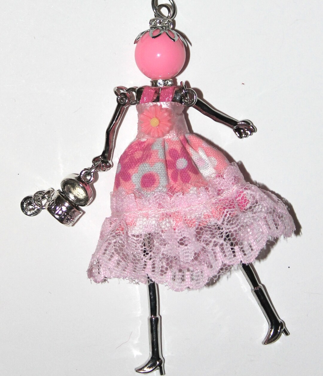 French Doll Pendant Necklace Powder Puff Compact Makeup Film Makeup