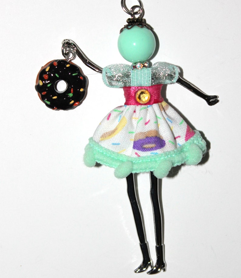 French Doll Pendant Necklace Doughnut Donut Pastry Icing Sprinkles