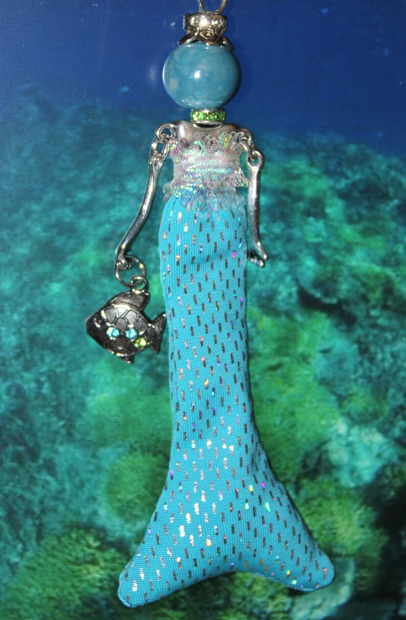 French Doll Pendant Necklace Mermaid Legend Magic Swim Underwater