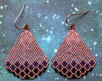 Purple Ombre Mermaid Pattern Brick Stitch Earrings