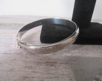Solid Silver Bangle, Bracelet. Etched to One Half. K.V.J. Solid Silver Bangle, Bracelet. Etched to One Half. K.V.J.