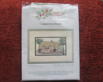 New unopened Kinetic counted cross stitch kit,"Hatchet Inn" Anchor threads(pre sorted) 14 count aida,needle,chart,instructions.10.3" x 5.7"