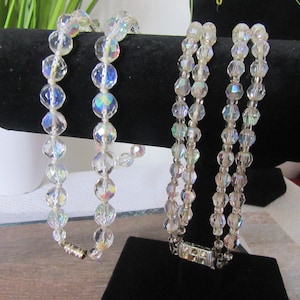 Vintage Aurora Borealis glass crystal necklaces. Choose from Single strand or double strand.