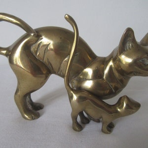 Vintage Brass Cat and Kitten joined together.Kitten ring holder tail.Paperweight.Home,office desk,table decoration..