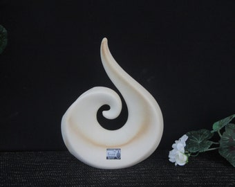 Vintage Cermas Keramik German handmade ceramic swirl vase,bud vase, cream,beige vase.  8" x 6.5"