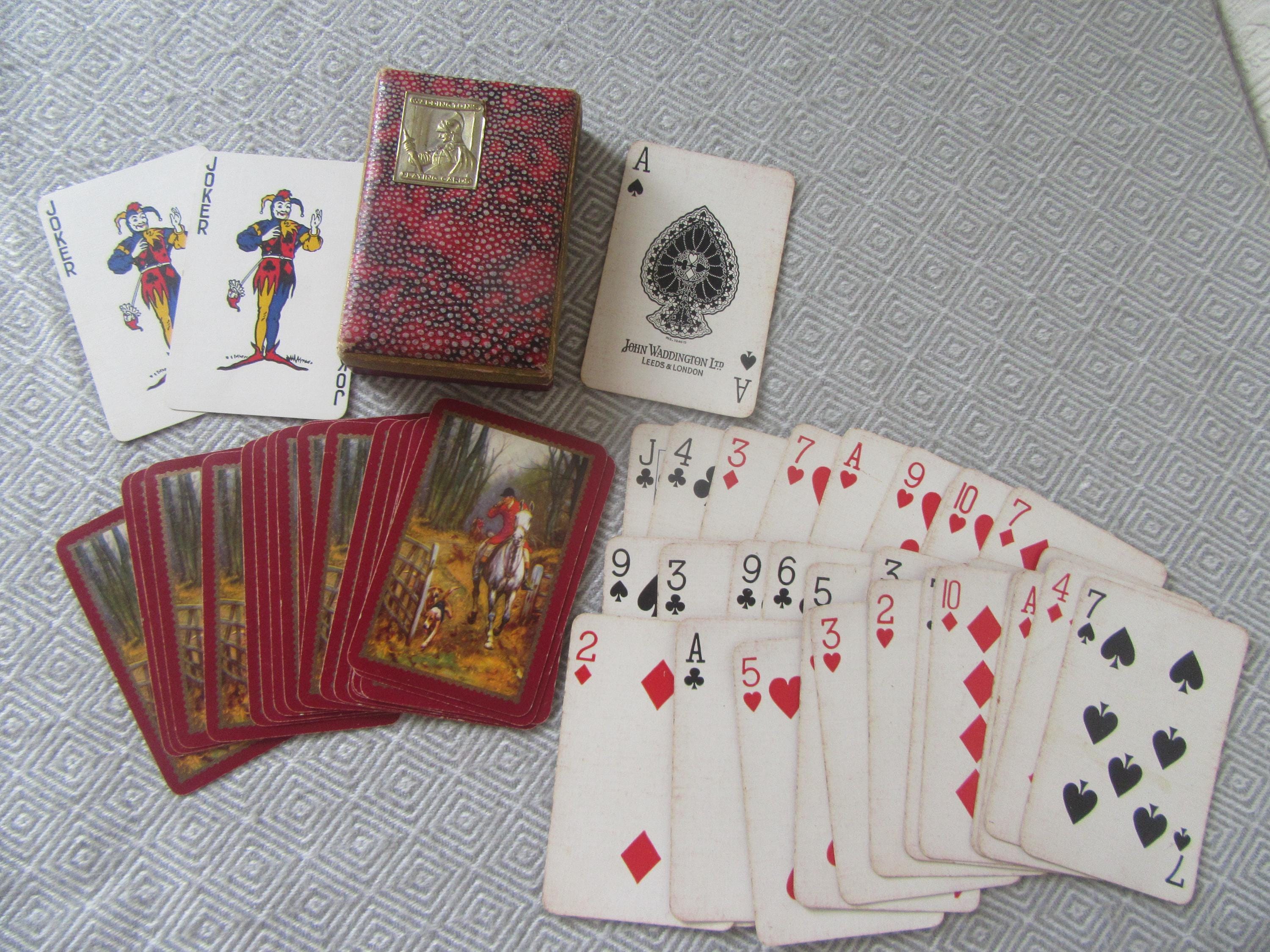 Vintage Waddingtons Playing Cards. Hunting Scene. Embossed Badge