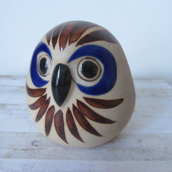 Mexican Tonala ceramic owl. Handpainted folk art home decoration/ornament. Collectible owl. Signed MEX C.D.
