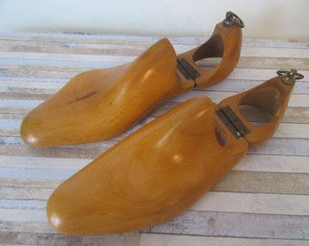 Pair of Wooden shoe trees, home decoration. Shoe stretchers with hook and hinge.. Shop window display ,Photo shoot prop.