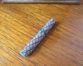 c1880s Antique beaded etui. Handmade tiny beads covered bone needle-case.