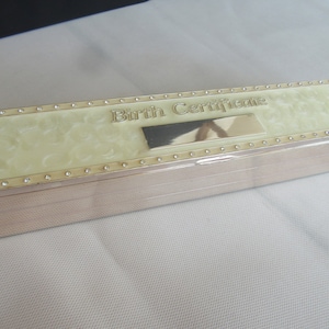 Vintage verzilverde houder voor geboortecertificaten, opbergdoos, doopcadeau, aandenkendoos, geboortecadeau baby.
