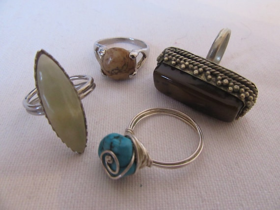 4 x Vintage gemstone rings,antique style brown ob… - image 1
