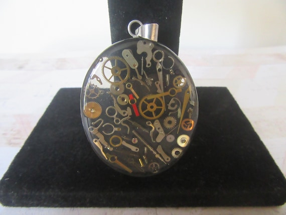 Steampunk oval resin watch parts in a sterling si… - image 1