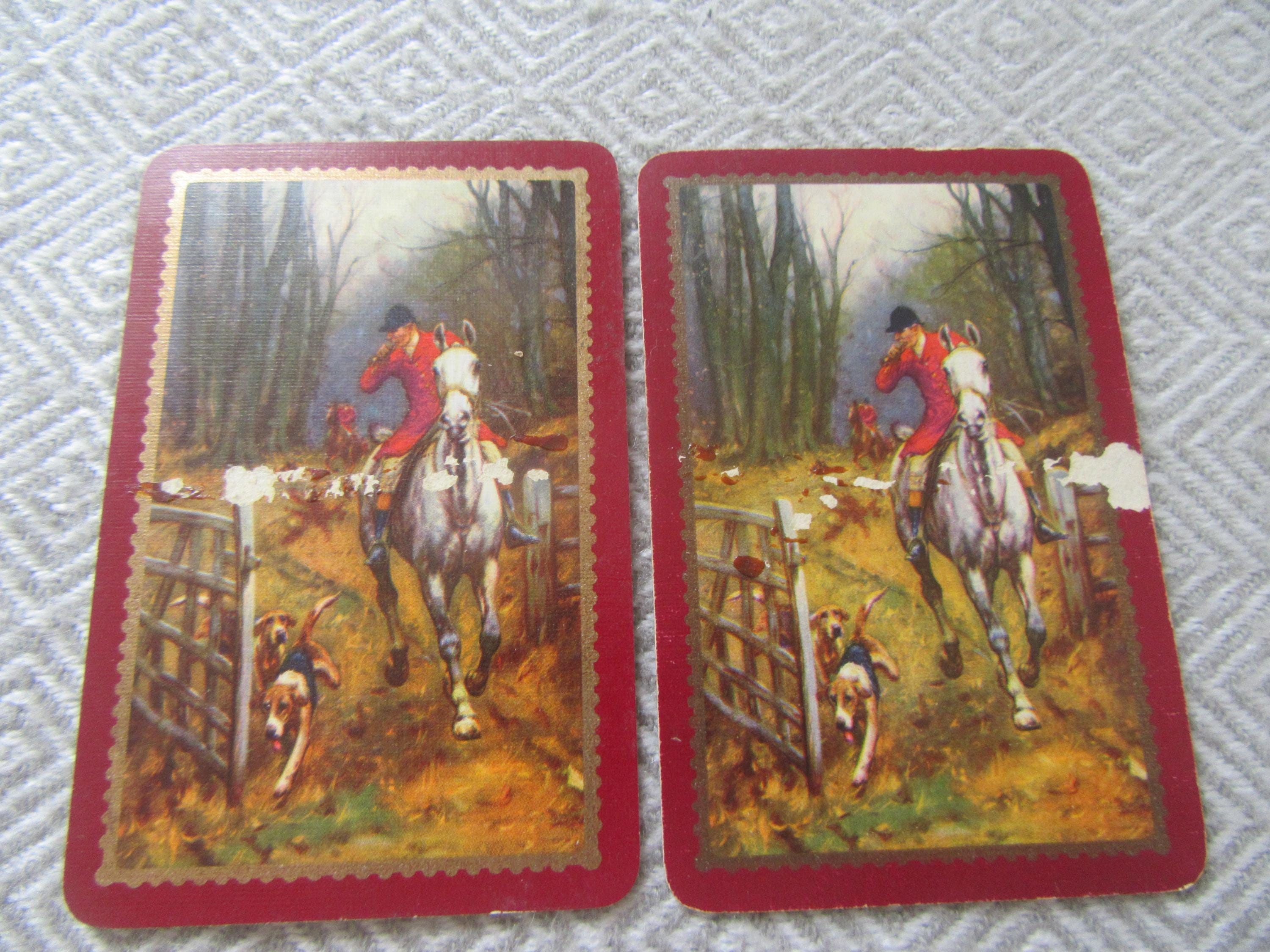 Vintage Waddingtons Playing Cards. Hunting Scene. Embossed Badge