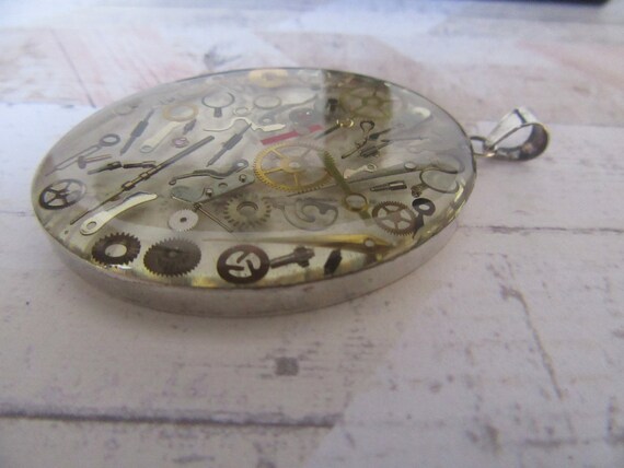 Steampunk oval resin watch parts in a sterling si… - image 2