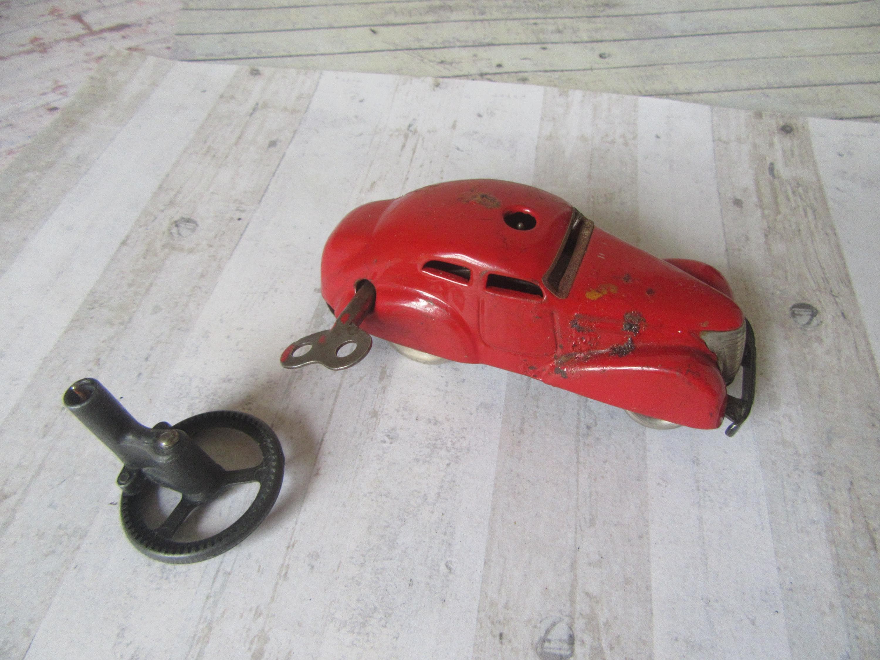 Vintage Schuco 3000 Metal Car With Wheel. Telesteering Red Car