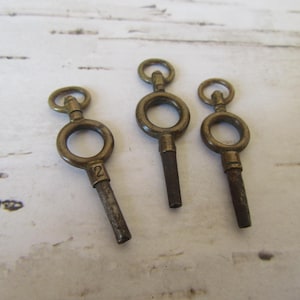 Antique pocket  watch winder keys set of 3. Size 2 and ?  Swivel top fob chain watch keys.