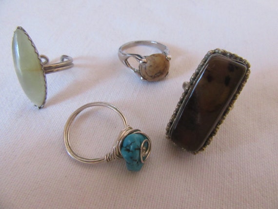 4 x Vintage gemstone rings,antique style brown ob… - image 3