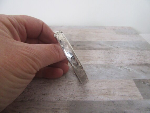 Solid Silver bangle, bracelet. Etched to one half… - image 9