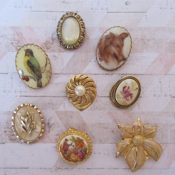 Vintage scarf clips. Goldtone and silvertone metal decorative clips.