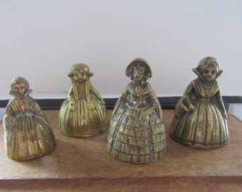 Vintage Brass bells x 4. Victorian and Georgian Ladies and a Dutch girl. Collectible bells. Home Decor.