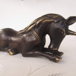 Vintage Brass Unicorn Rare Large Size 8&quot;,sculpture,ornament,decoration,in original gold silky material covered and lined box. Vintage gift.