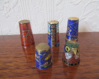 Cloisonne enamel thimbles collection. Choice of 5. Collectible thimbles, menorca, chinese writing, birds head etc