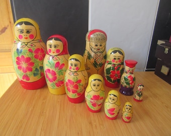 Stacking and Nesting wooden dolls. Childs room shelf decoration.