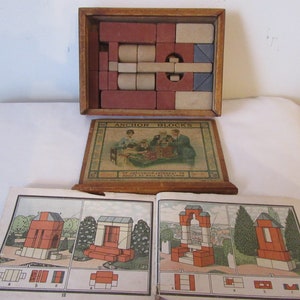 um 1900 Richter Anker Steinbausteine. Nr. 2 Made in Germany.    1 Stück fehlt. Anker Baukasten. Antikes Sammler Puzzle.
