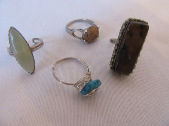 4 x Vintage gemstone rings,antique style brown ob… - image 2
