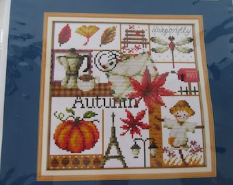 Autumn Cross Stitch Kit, 14 Count Aida, Fall Decor (27x26 cm)