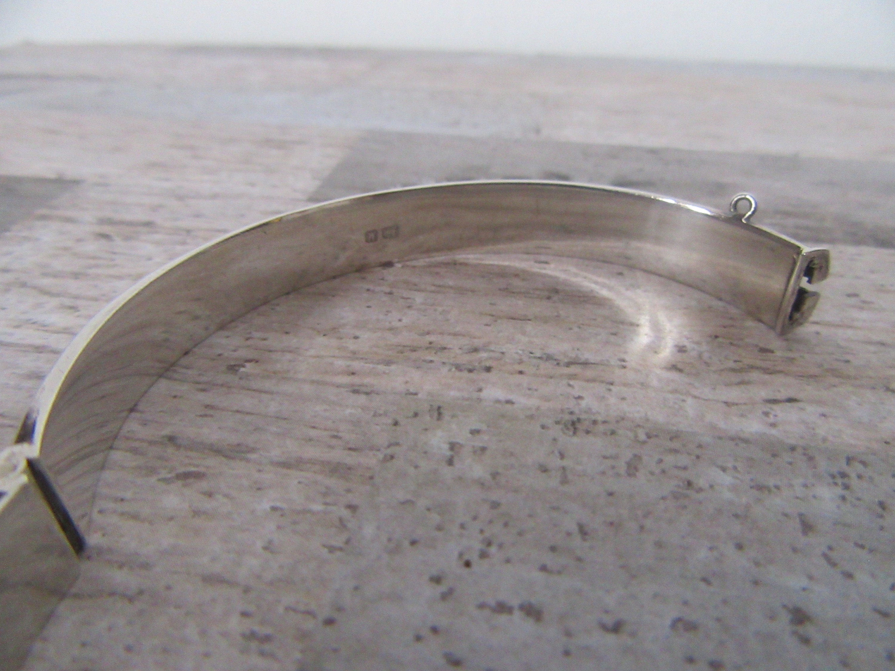 Solid Silver Bangle, Bracelet. Etched to One Half. K.V.J. Solid Silver Bangle, Bracelet. Etched to One Half. K.V.J.