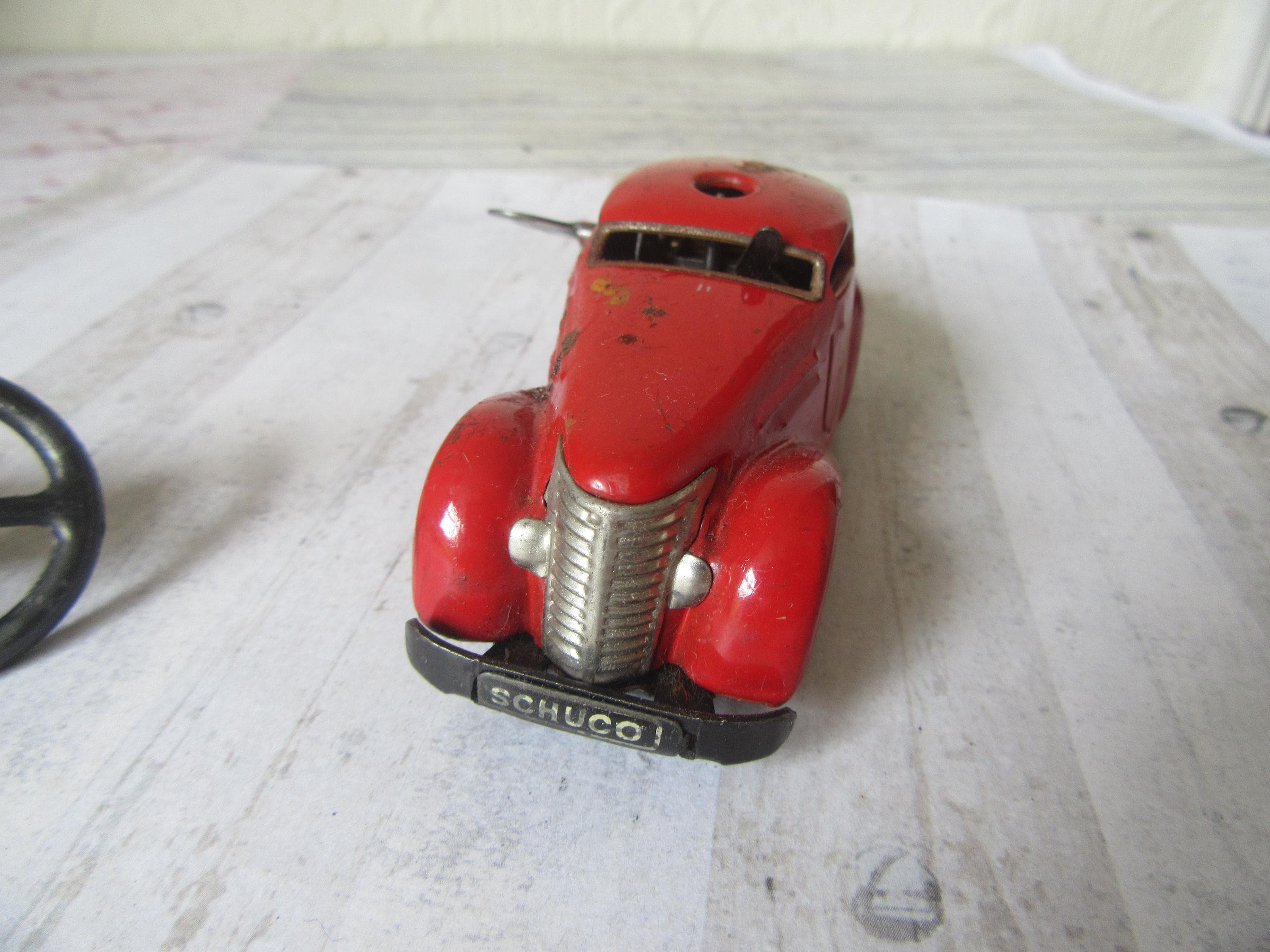 Vintage Schuco 3000 Metal Car With Wheel. Telesteering Red Car
