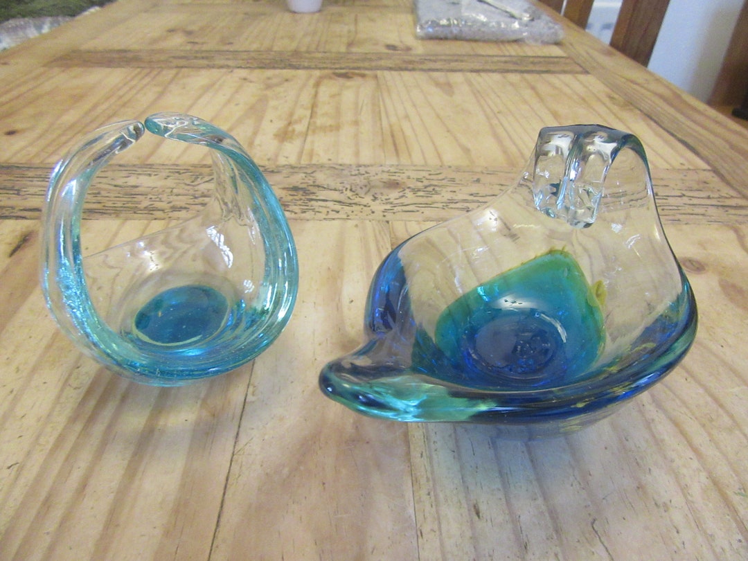 Vintage Mdina Glass Malta Trinket Dishes/ornaments.set of 2.blue/green