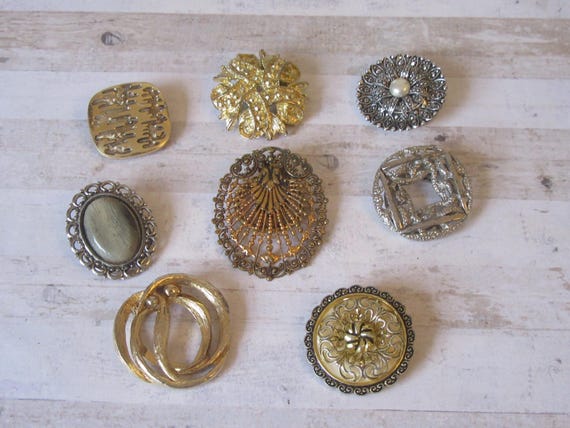 Vintage scarf clips collection. Choice of 8. W German-antique style etc Shawl-cape clips.
