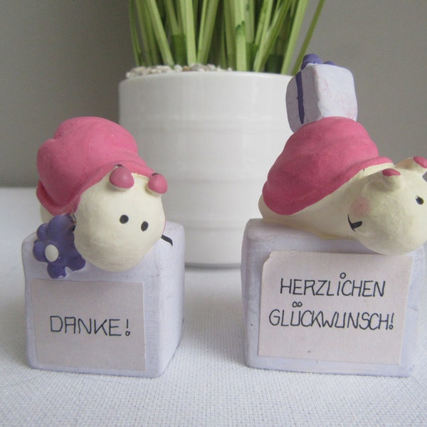 Steinbeck snails Set of 2  plaster decorative  novelty snails..Danke (thankyou) and Herzlichen Gluckwunsch) congratulations.