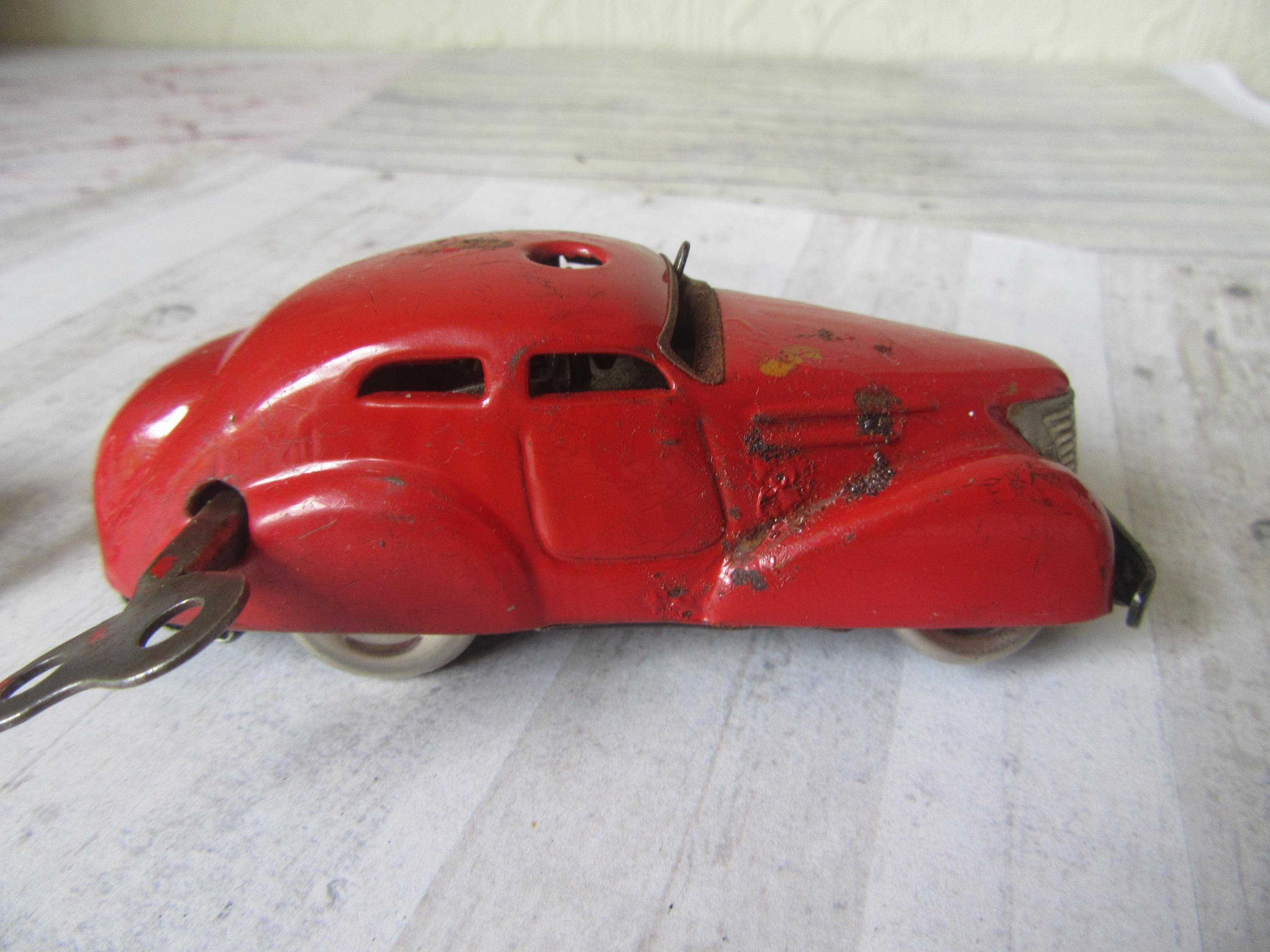 Vintage Schuco 3000 Metal Car With Wheel. Telesteering Red Car