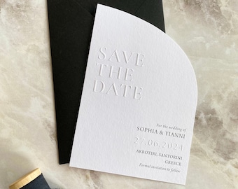 Half Arch Blind Emboss Save the Date Card, Modern Minimal Letterpress Wedding Invitation, Embossed Invitation
