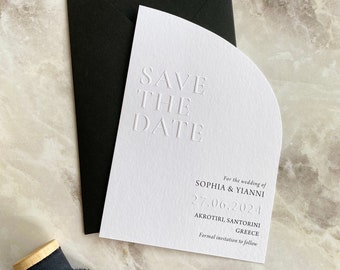 Half Arch Blind Emboss Save the Date Card, Modern Minimal Letterpress Wedding Invitation, Embossed Invitation