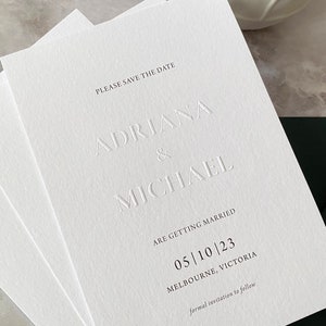 Blind Emboss Save the Date, Modern Letterpress Wedding Invitation, Minimalist Luxury Wedding Invitations